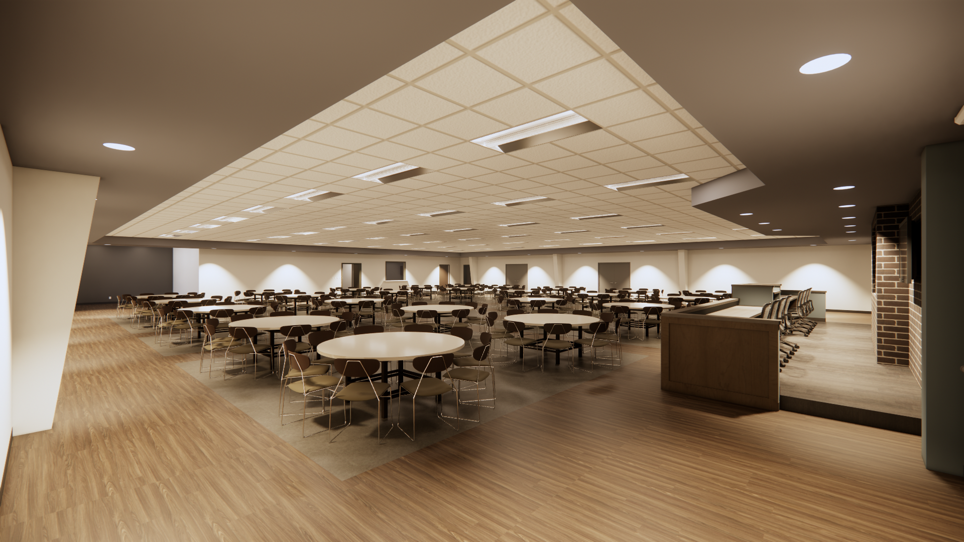 Rendering of interior space - front corner