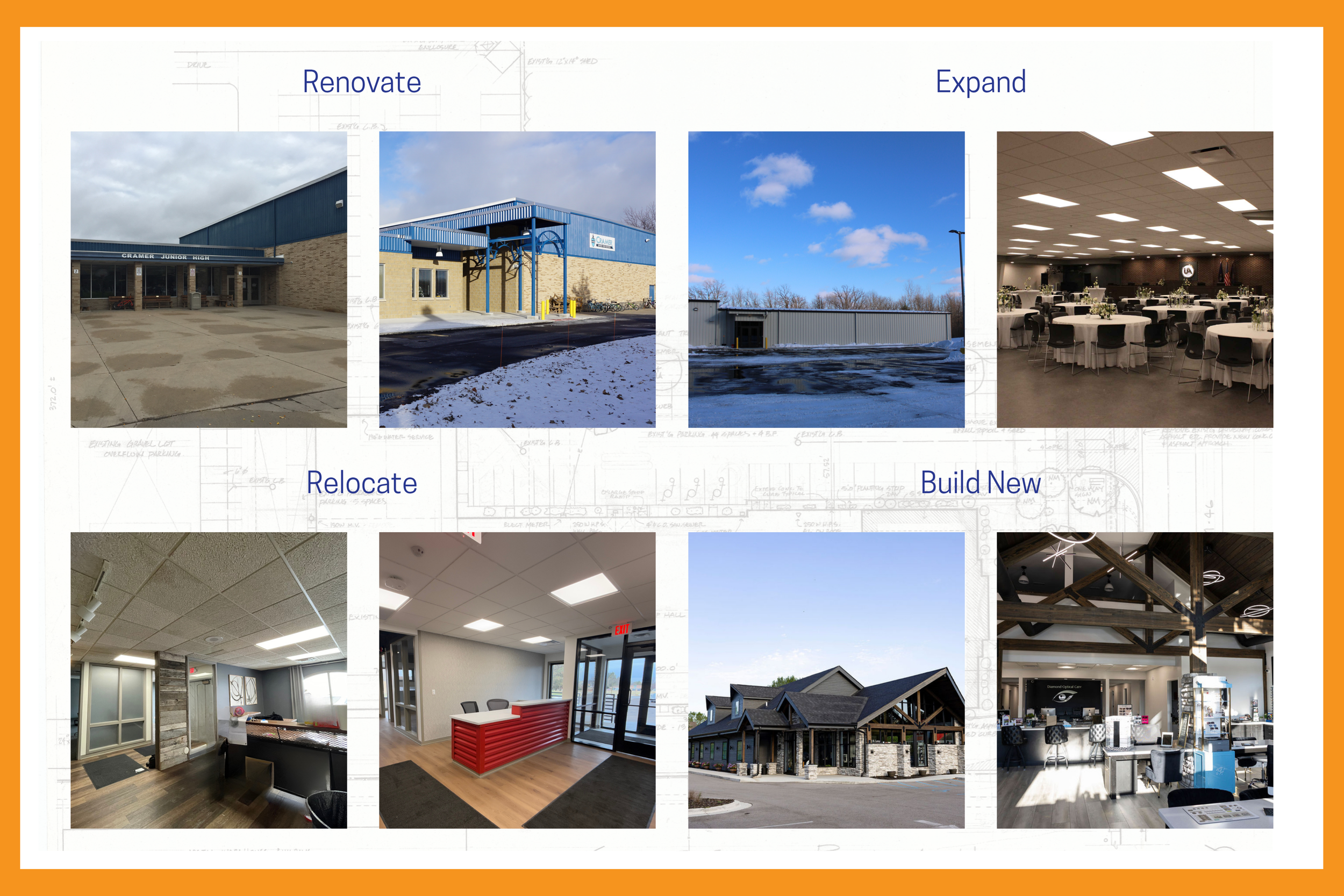 Commercial architecture examples showing renovation, expansion, relocation, and new construction projects by Sedgewick + Ferweda Architects.