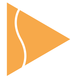Orange triangular flag with black outline and a curved black line across it.