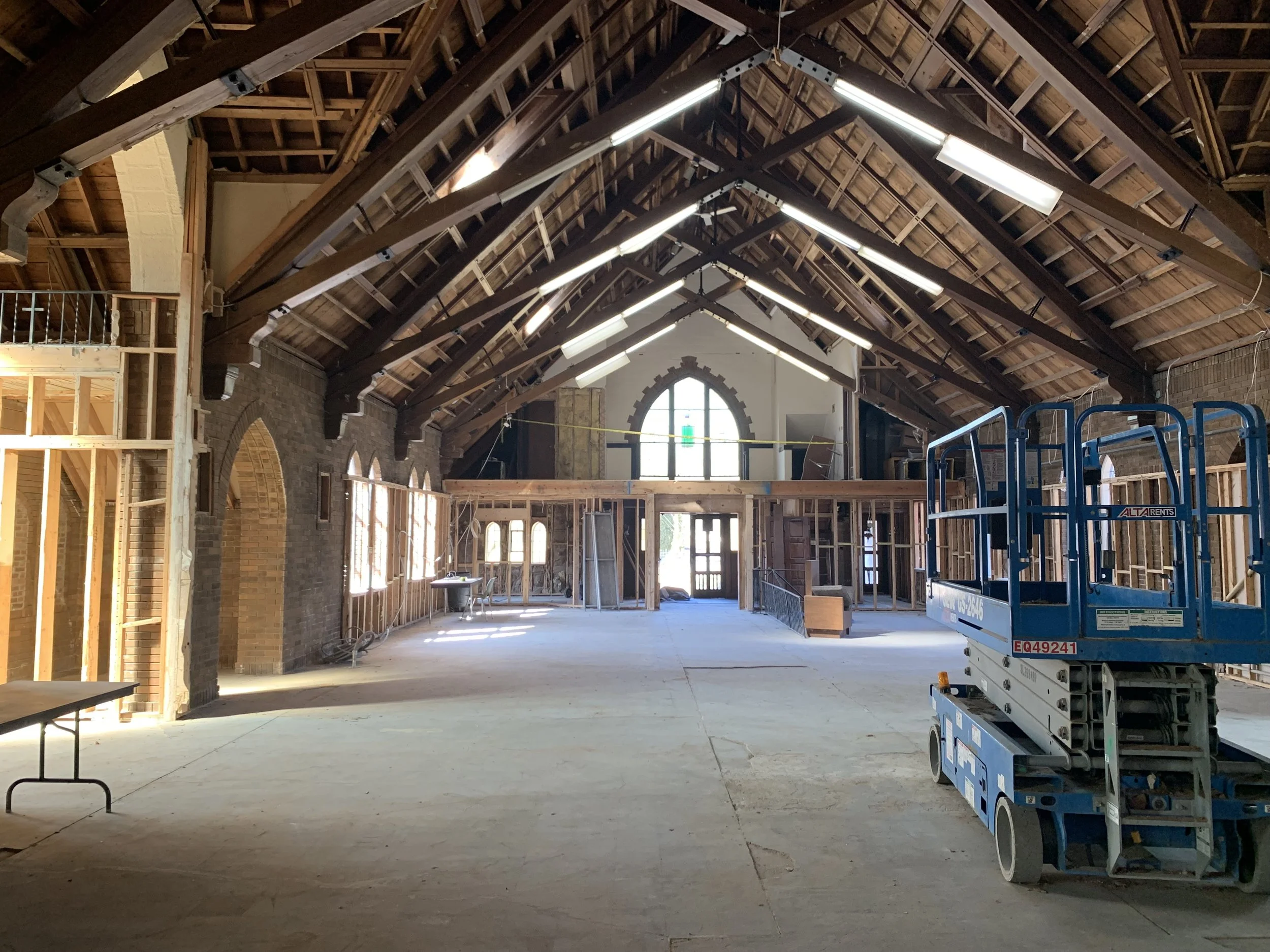 Before interior facing the back of the chapel