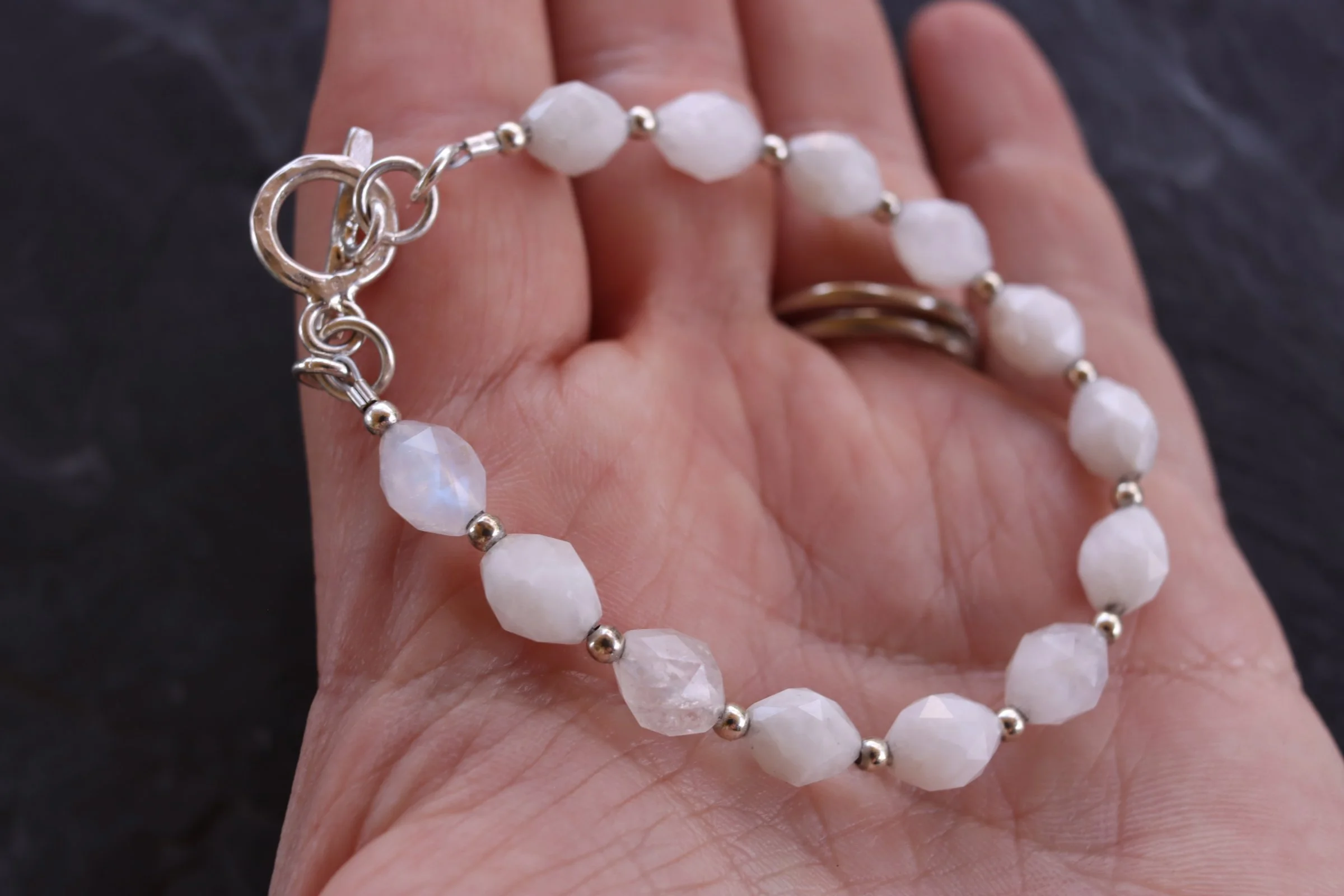 Genuine Moonstone Bracelet, 4x6 mm, June Birthstone, Lunar Tide Collection