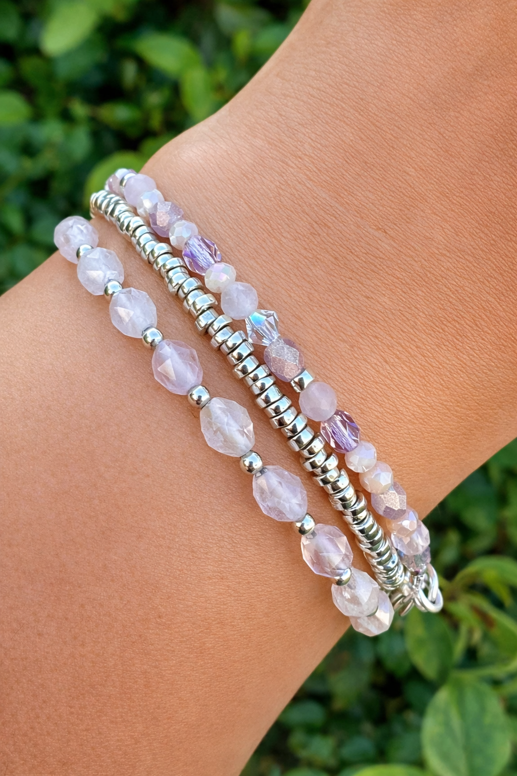 Rose Quartz, Moonstone & Sterling Silver • Moonlit Blush Bracelet Set • Love, Compassion & Intuition