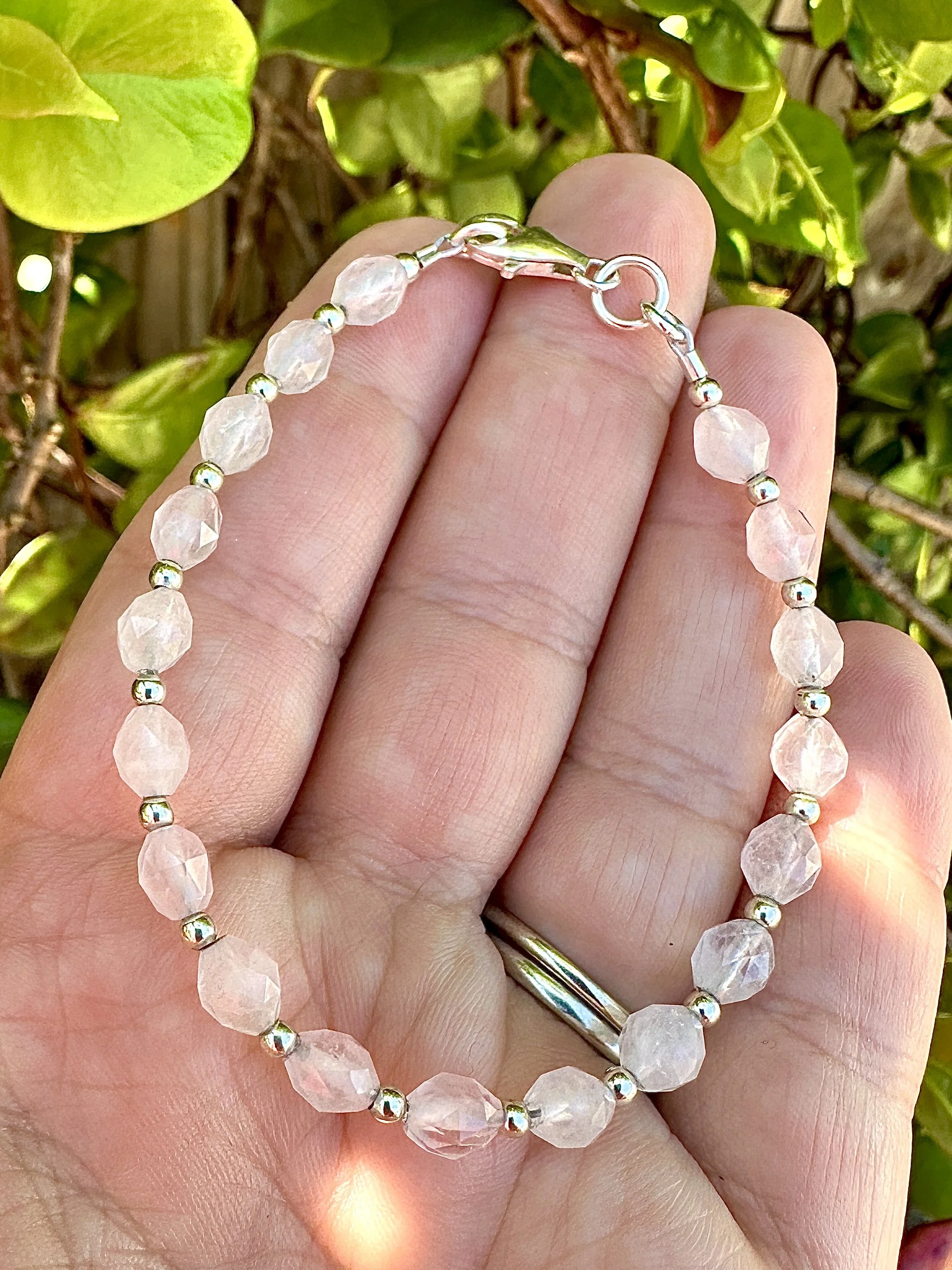 Rose Quartz & Sterling Silver, Love & Compassion, 4x6mm