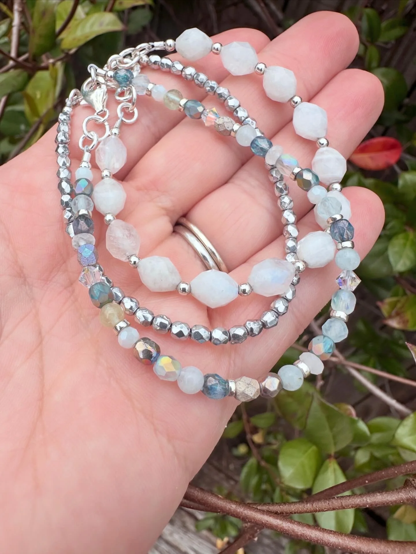 Aquamarine & Moonstone, Still Waters 3 Bracelet Stack, Lunar Tide Collection