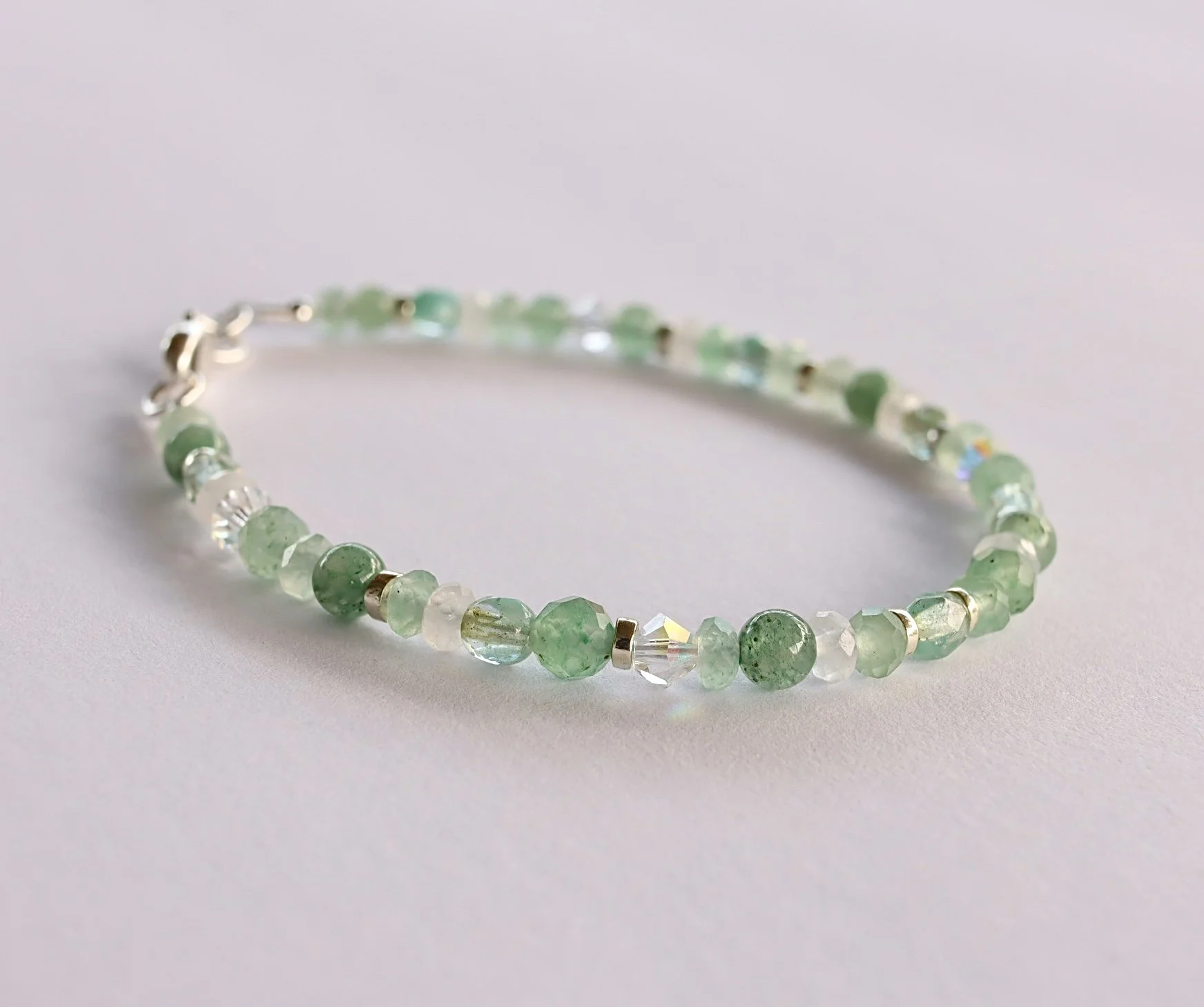 Dainty Aventurine & Moonstone Bracelet • Luck & Opportunity • Lunar Tide Collection