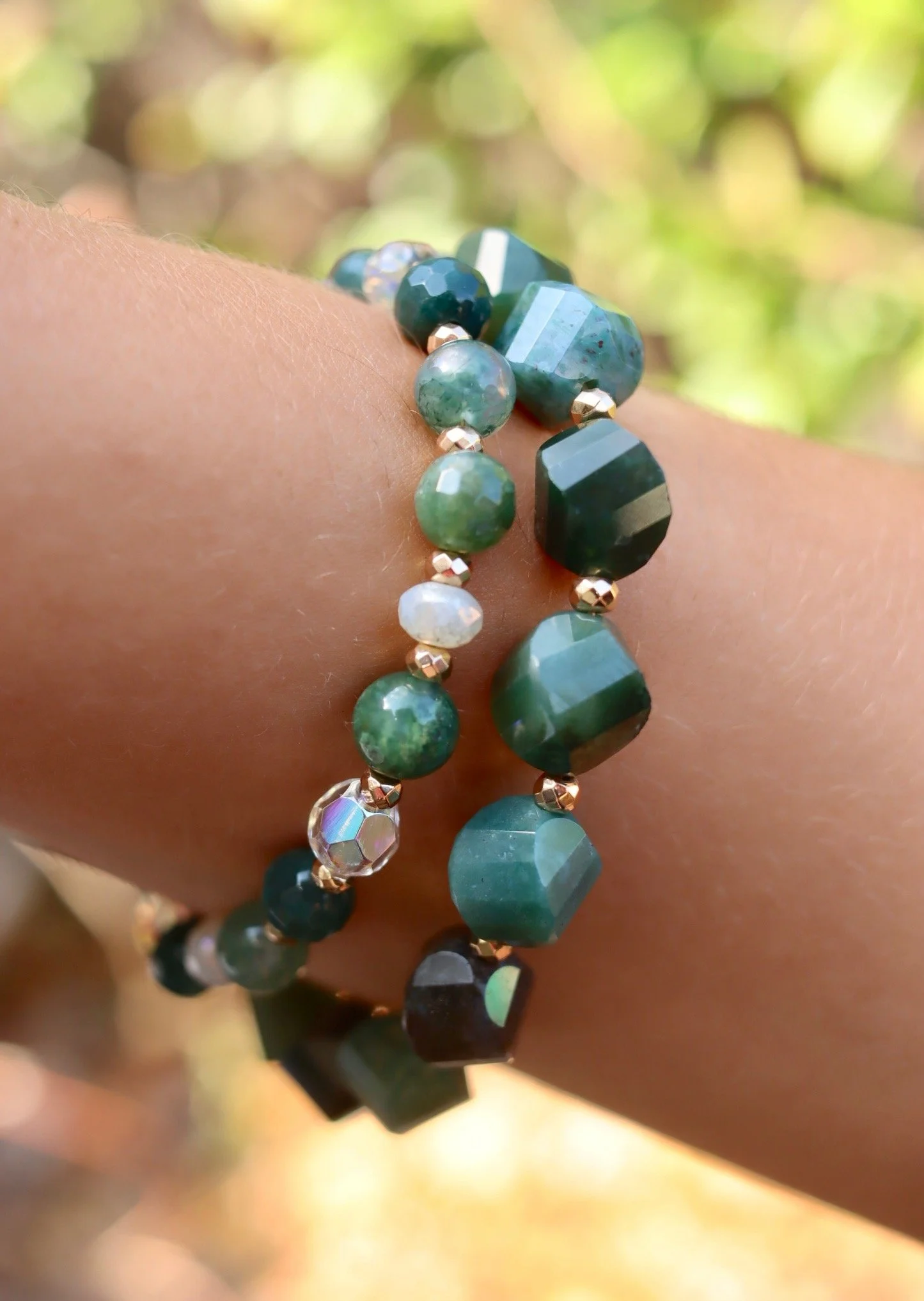 Growth • Stay Rooted As You Grow • Moss Agate • 2 Bracelet Stack