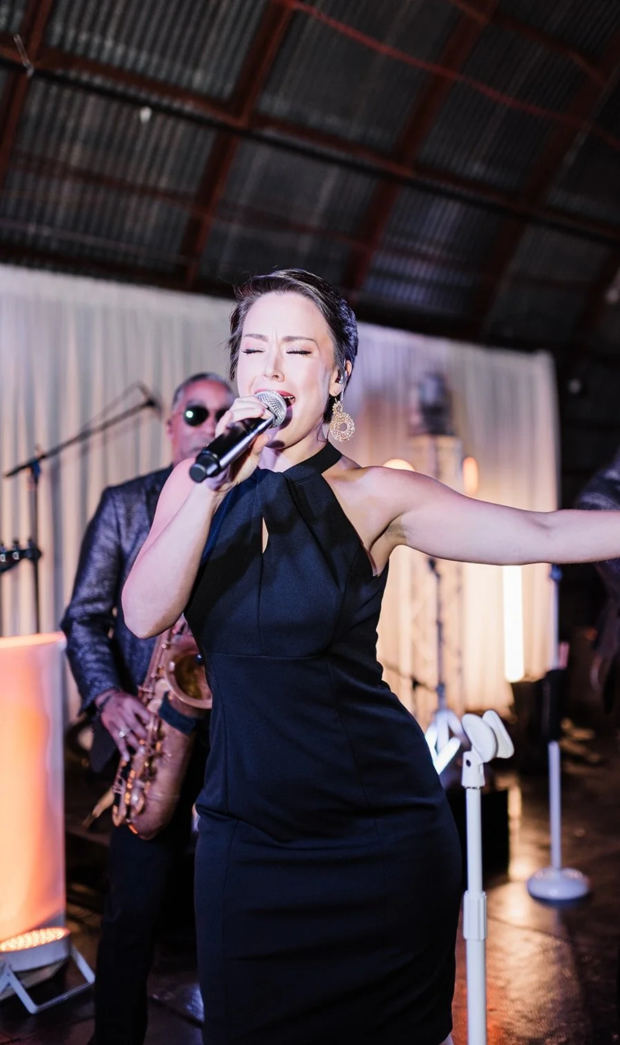 Kelley dominating the crowd at a wedding in Austin.