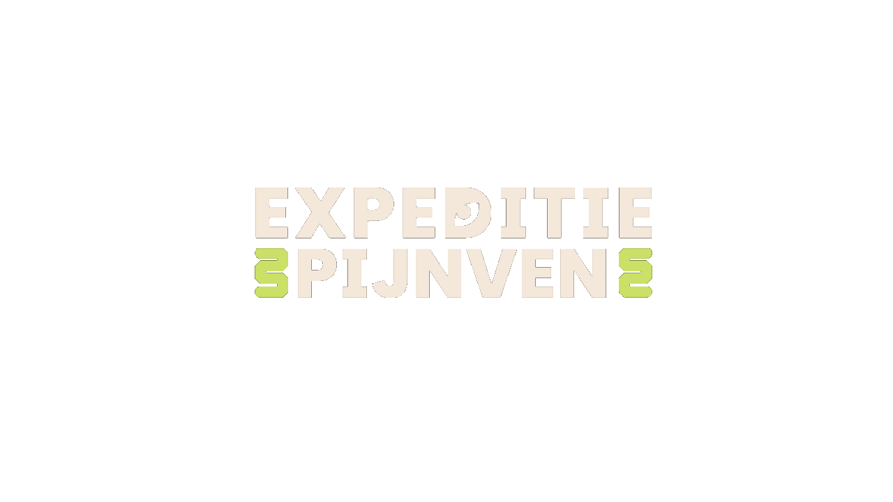 Text graphic with beige background that says 'EXPEDITIE PIJNVEN' with the number 3 in a light green color.