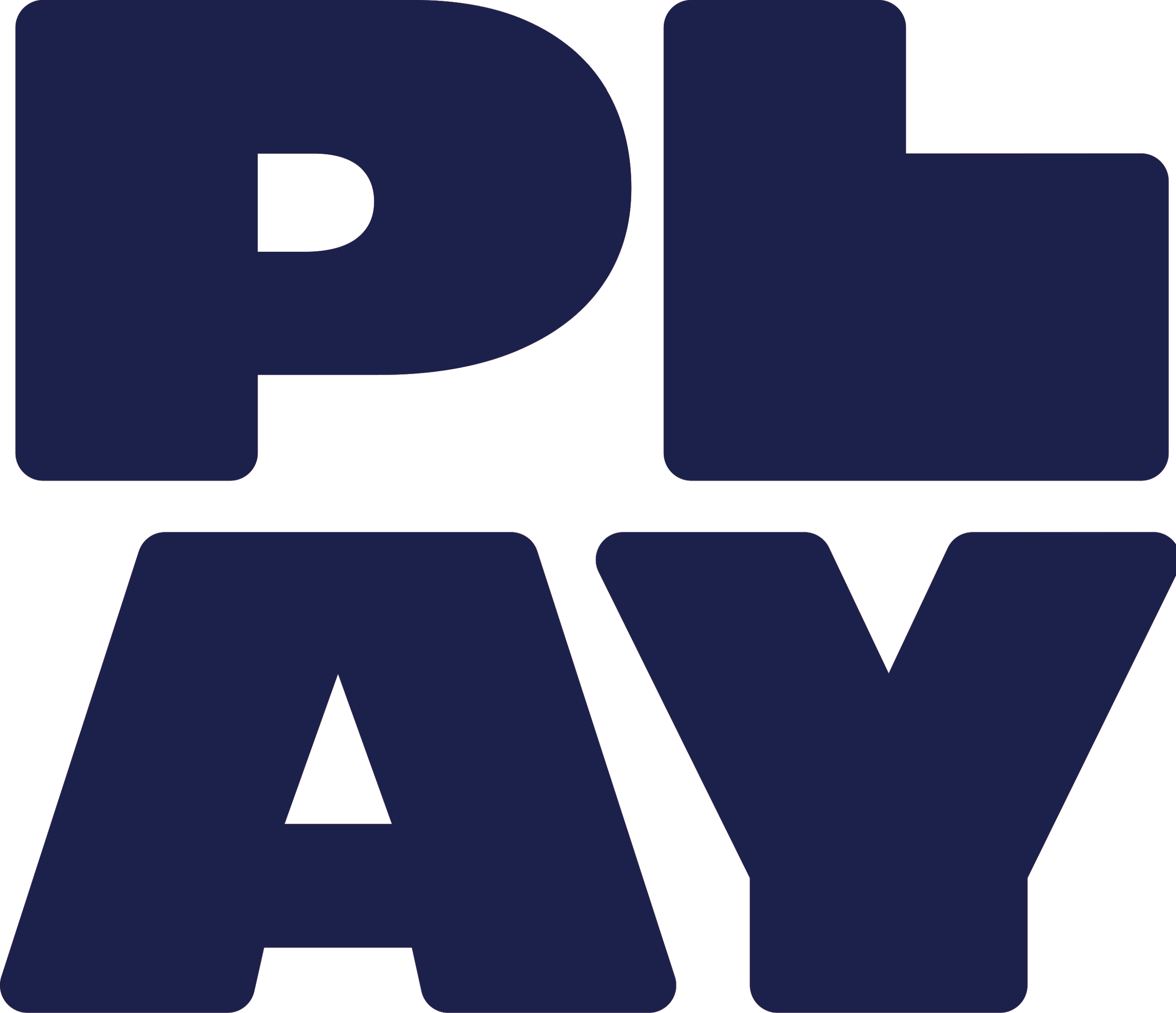 The black text reads 'PE' and 'AY' in block letters on a white background.