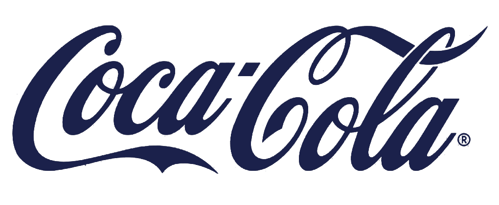 The Coca-Cola logo in dark blue script font.