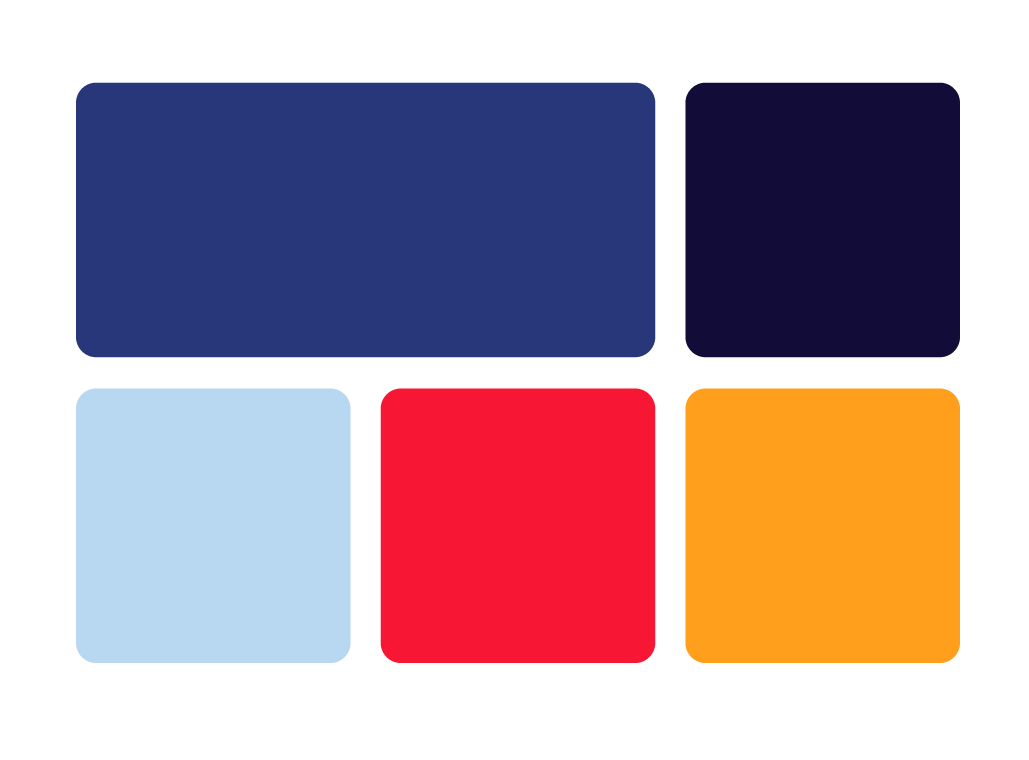 A simple Tetris game grid with five colorful blocks in different positions, including blue, dark purple, light blue, red, and orange.