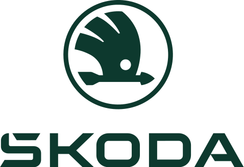 Skoda logo featuring a stylized winged arrow inside a circle with the word 'SKODA' below.