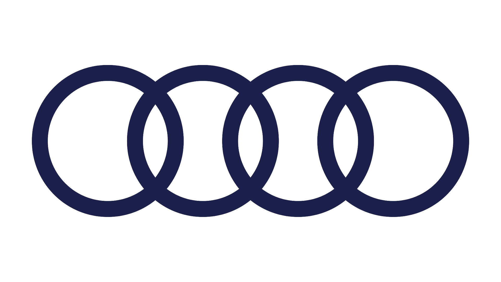 Six interlocked dark blue rings on a black background, resembling the Audi logo.