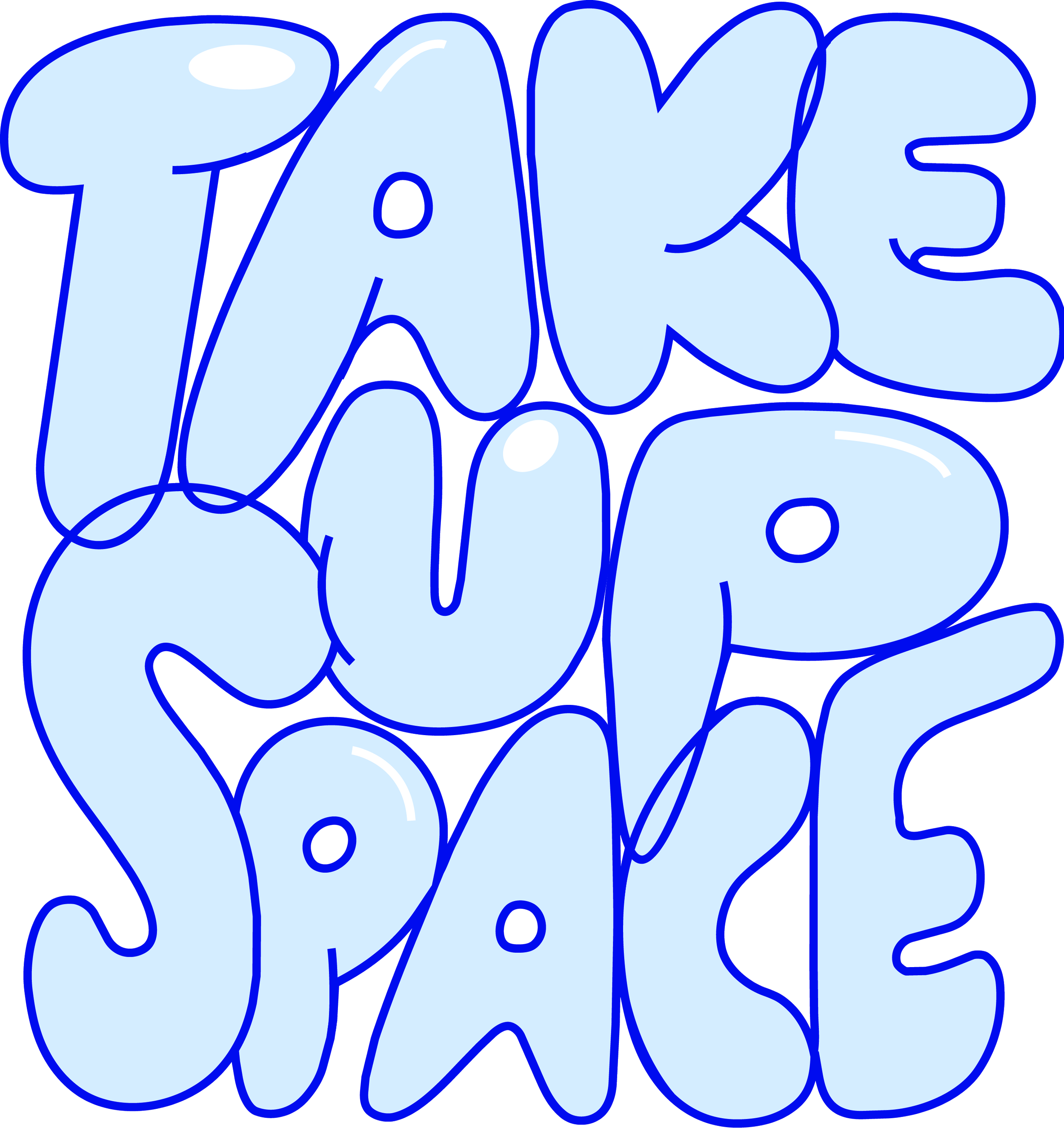 Stylized graffiti text spelling 'PEACE' in light blue with dark blue outline.