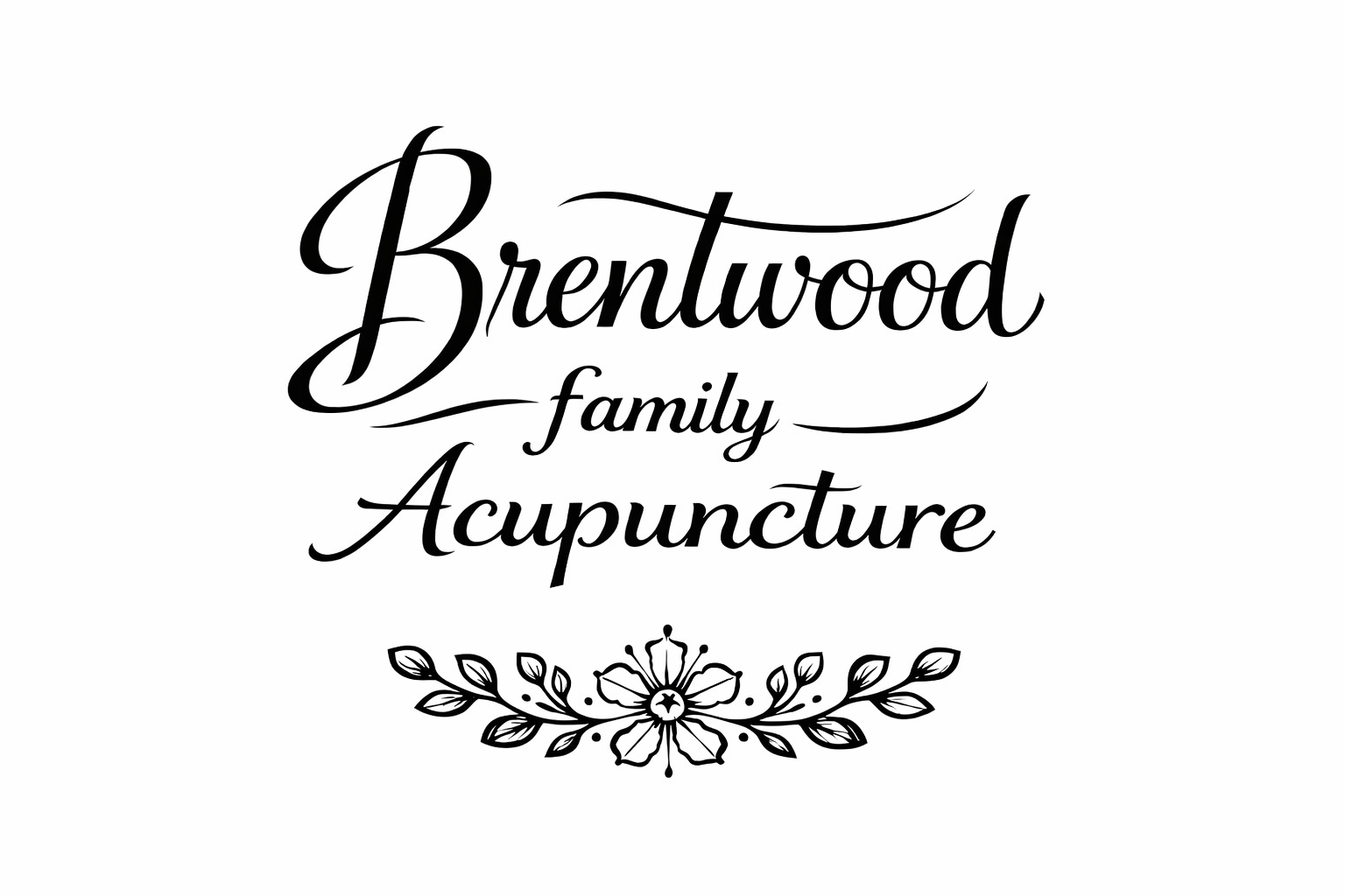 Brentwood family acupuncture logo with decorative floral element.