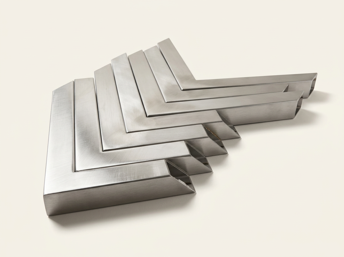 Two identical L-shaped metal corner brackets placed on a light-colored surface.