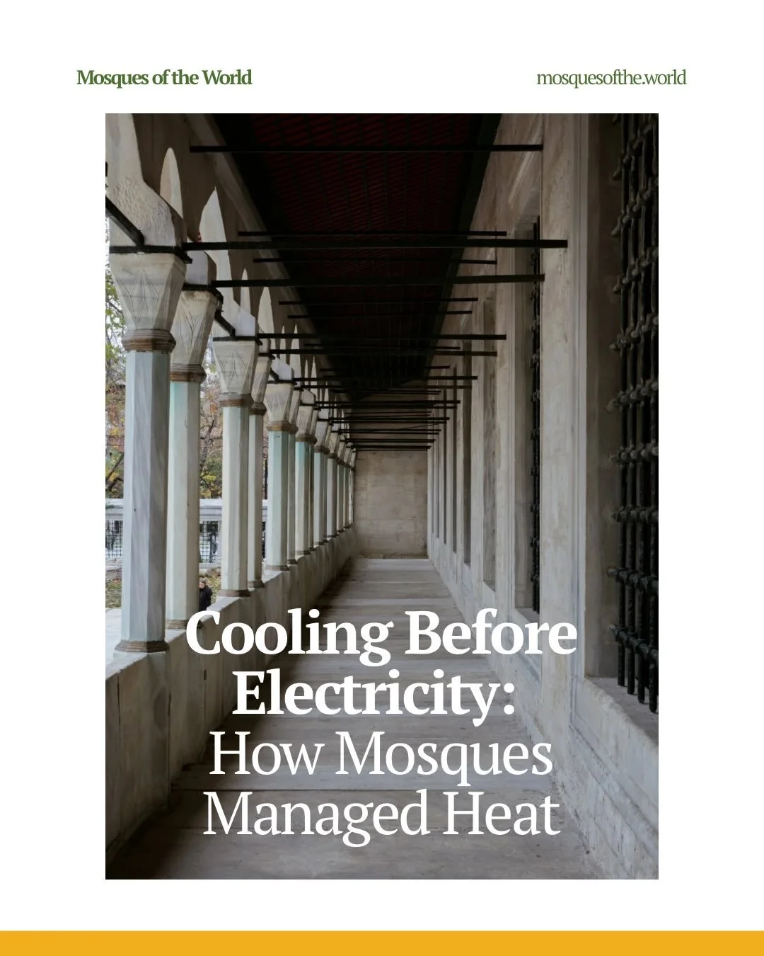 Naturally ventilated buildings use approximately 40% less energy than mechanically ventilated ones. Mosque architects were building that way centuries before energy efficiency was a concept anyone needed to name, and in some of the hottest climates o
