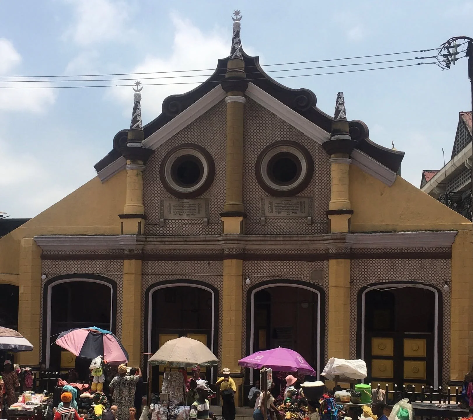 Built in 1894 by Mohammed Shitta-Bey, a Yoruba Muslim merchant, this mosque was designed in the Brazilian colonial style &mdash; the architectural language brought to Lagos by the Aguda, Yoruba people who had been enslaved in Brazil and returned with