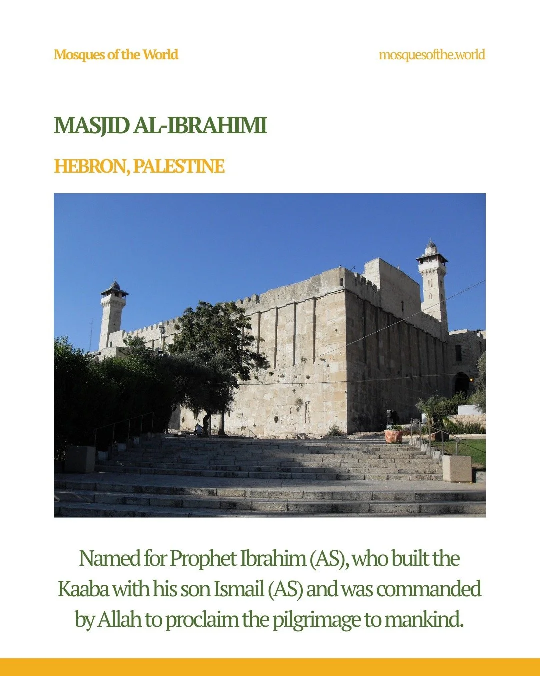 As Muslims prepare for Hajj this Dhul Hijjah, we're looking at Masjid al-Ibrahimi in Hebron, Palestine, named for the very prophet who built the Kaaba with his son Ismail (AS) and was commanded by Allah to proclaim the pilgrimage to mankind.
Prophet 