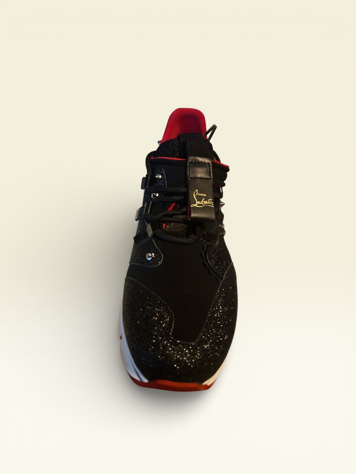 Christian Louboutin Red Runner Donna Flat Size 37 Black Glitter Sneakers