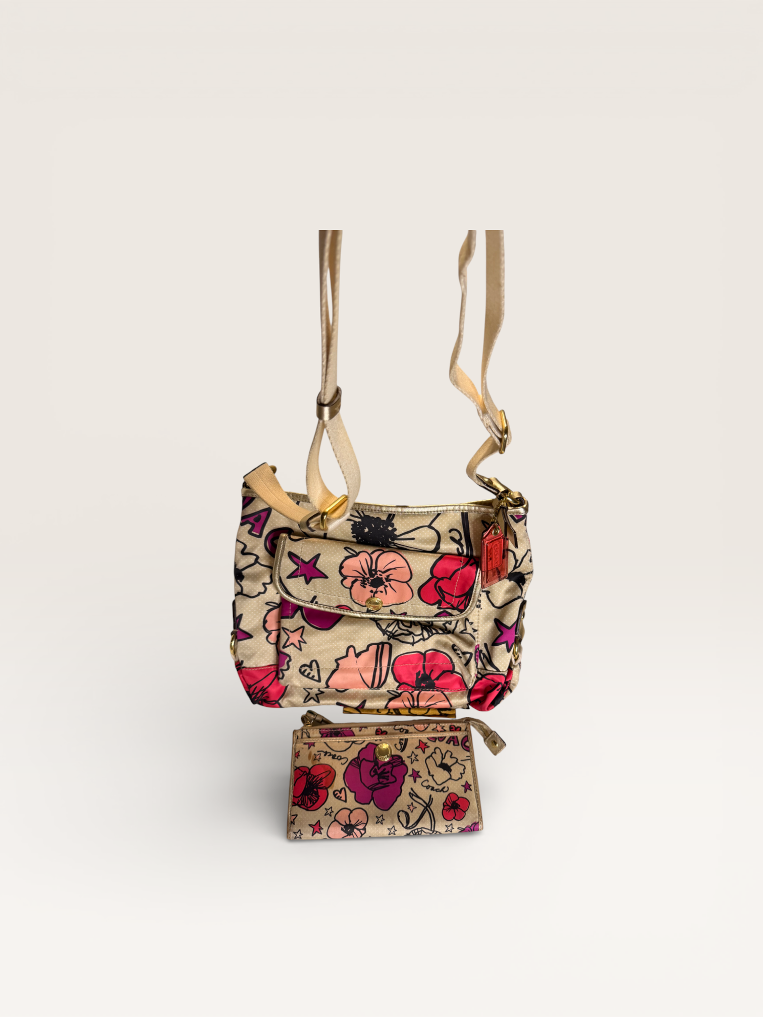 Coach Floral Canvas Shoulder Bag with Matching Wallet