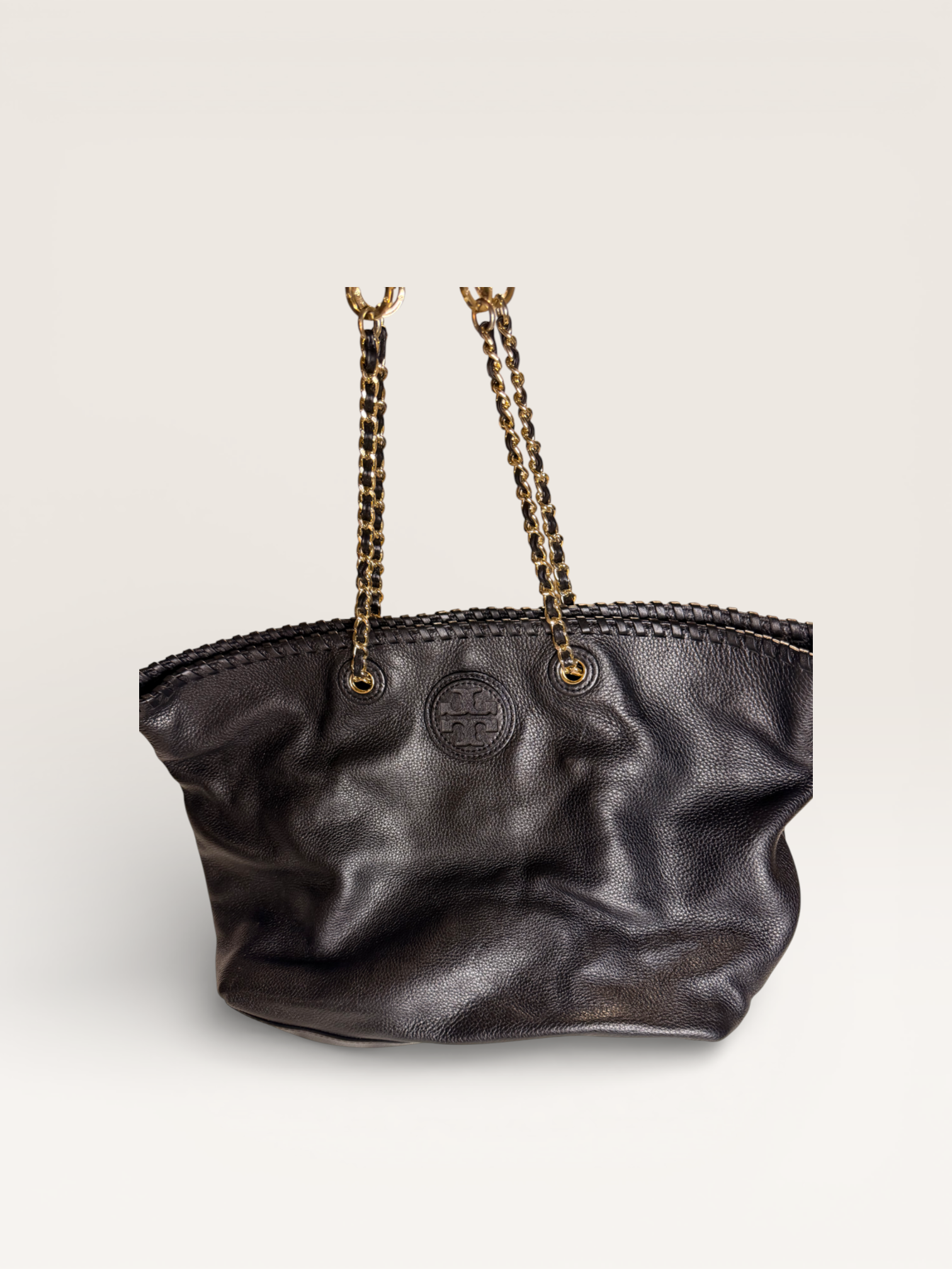 Tory Burch Black Leather Tote with Chain Handles