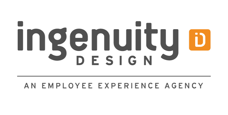 Logo for Ingenuity Design, an employee experience agency, featuring the company name and a small orange square with a white 'd'.