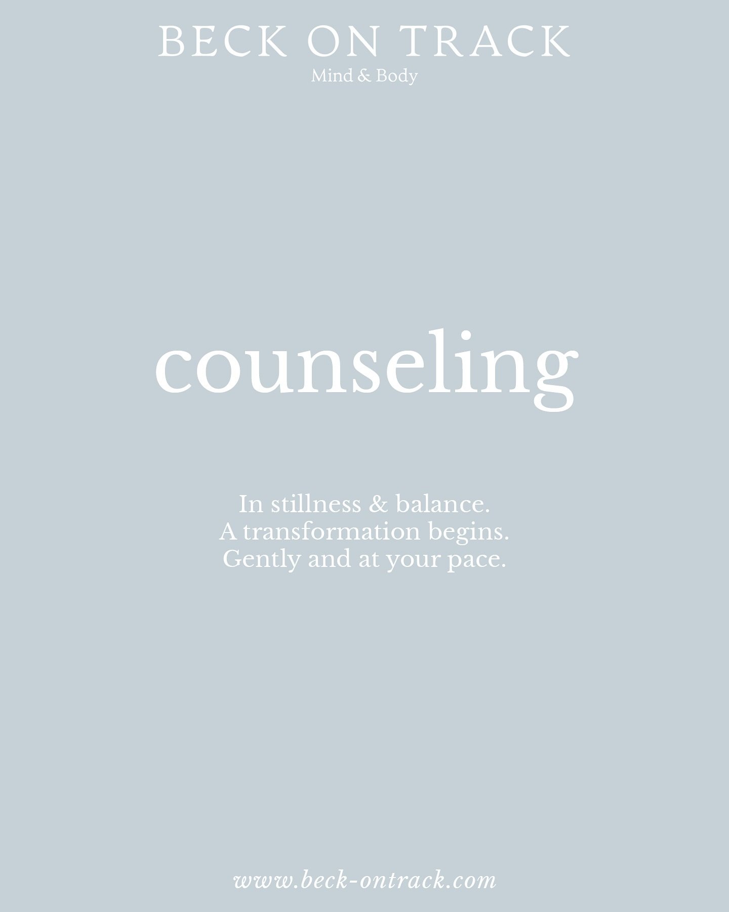 In stillness and balance, a transformation begins 🌿✨

Counseling with Beck on Track offers you a safe space to pause, breathe, and explore.
Gently, and always at your own pace.

At Forelstraat 126, 9000 Ghent or Online
Available both in Dutch or Eng