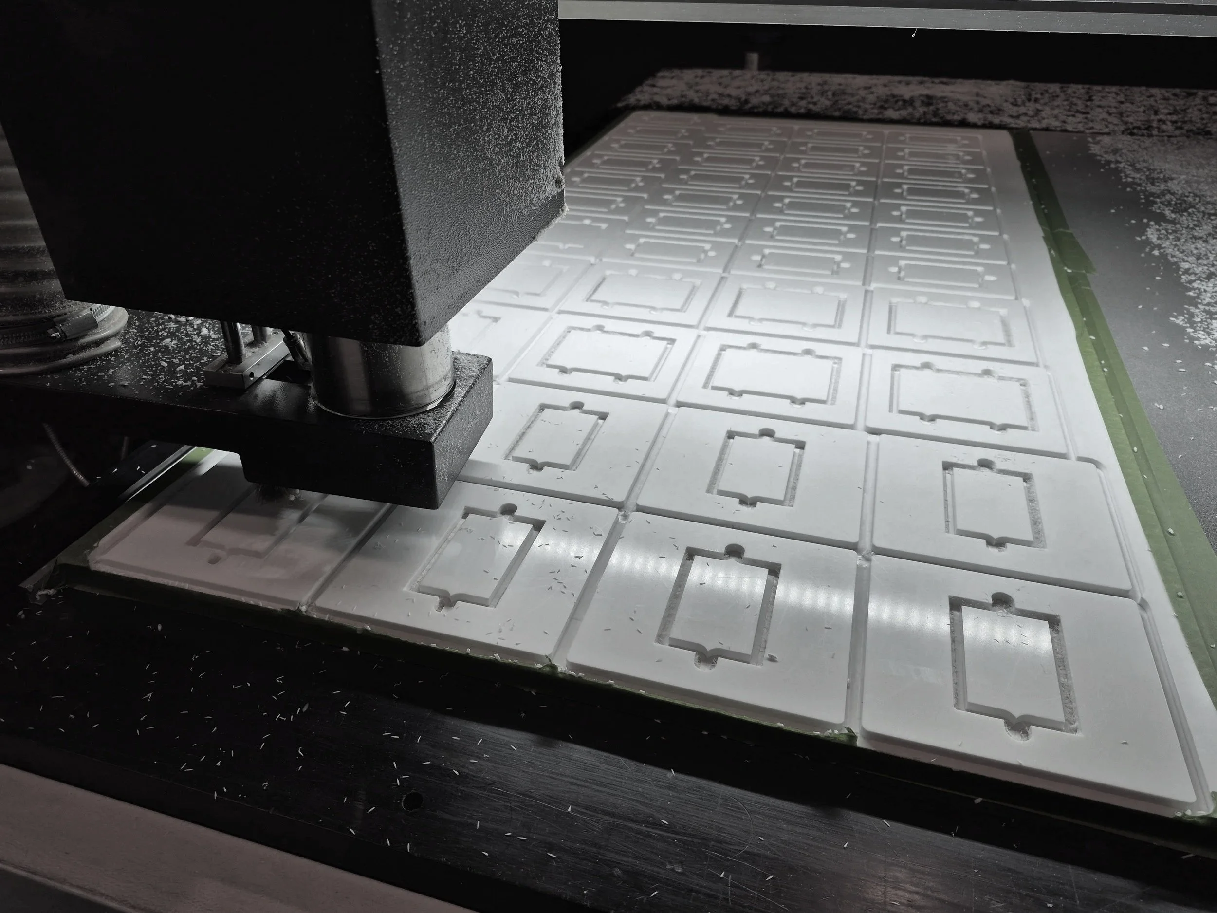White HDPE box extensions CNC cut for a pharmaceutical company lab extension project by Tempest Industries in Sarnia, Ontario.