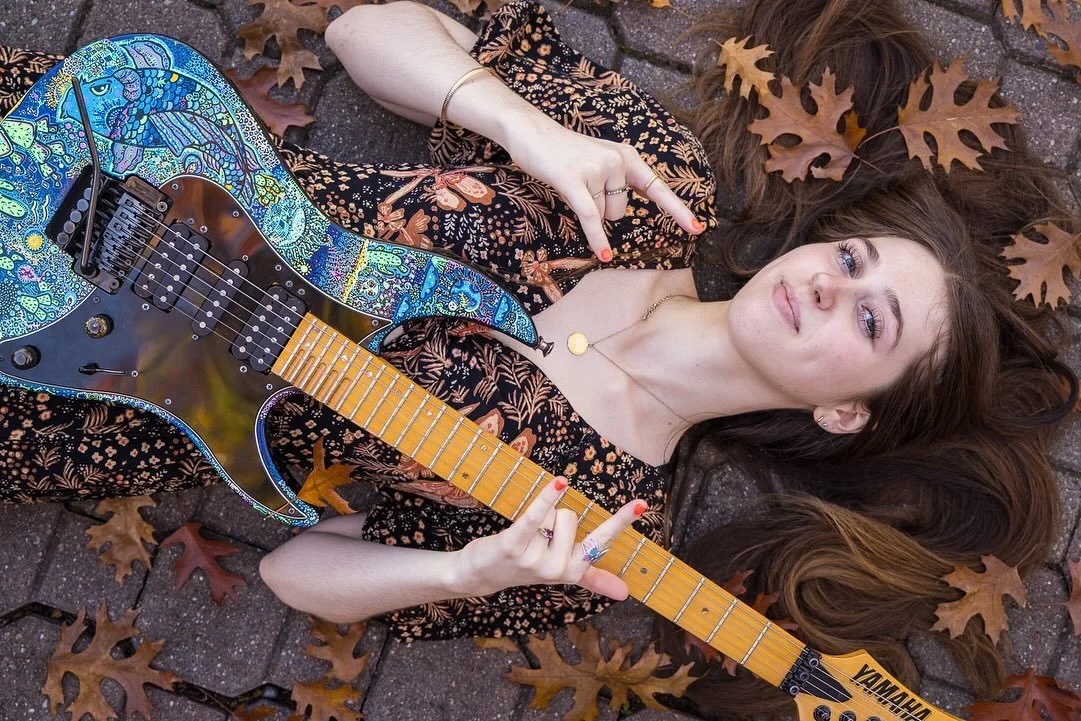 🎸🎨Bringing my art to life on guitars is truly my passion! Each piece tells a unique story through colorful details &amp; bold designs. What better way to showcase these fun creations than with a playful fall photo shoot?🍂✨Huge thanks to Cheshire f