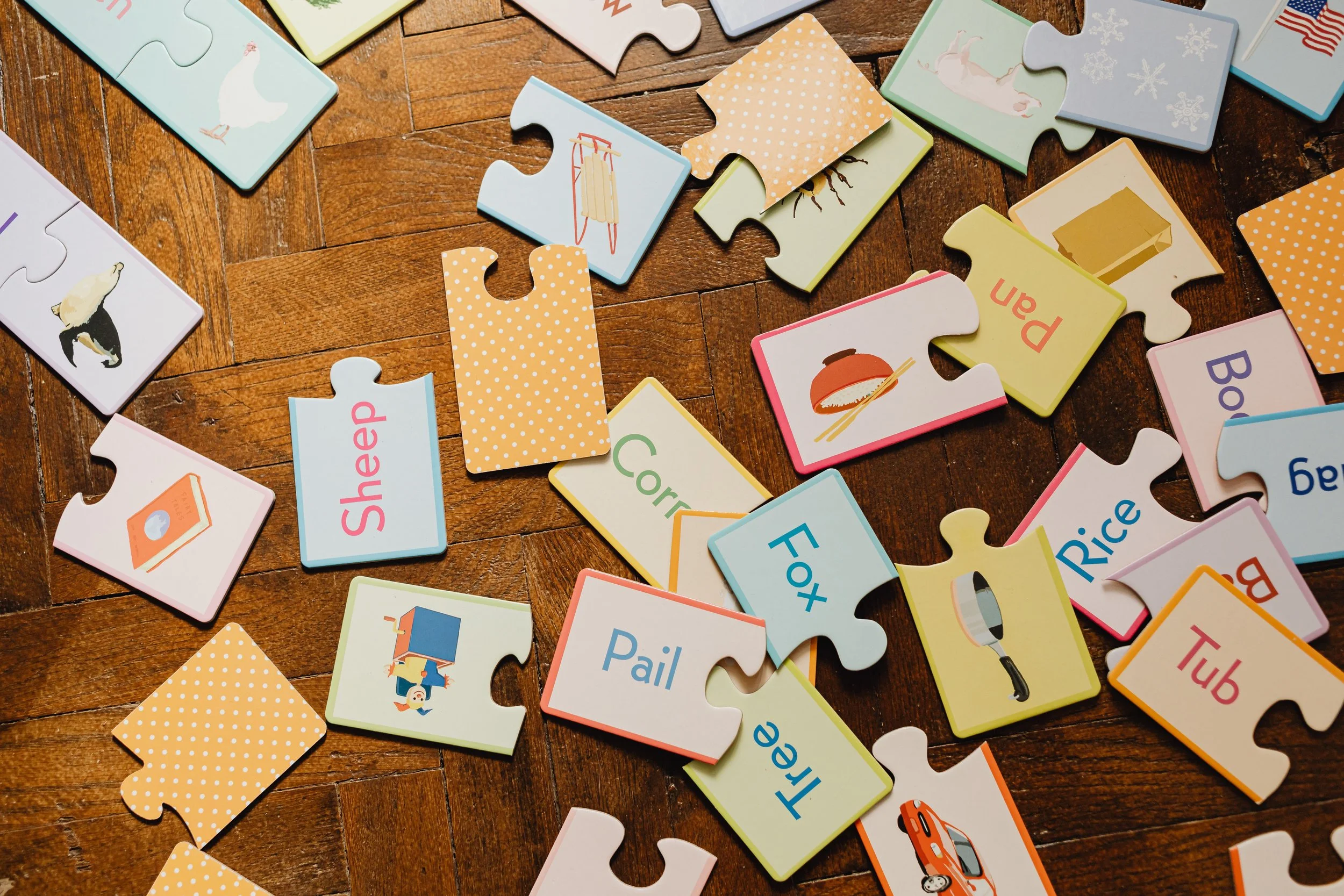 cards with illustration and words