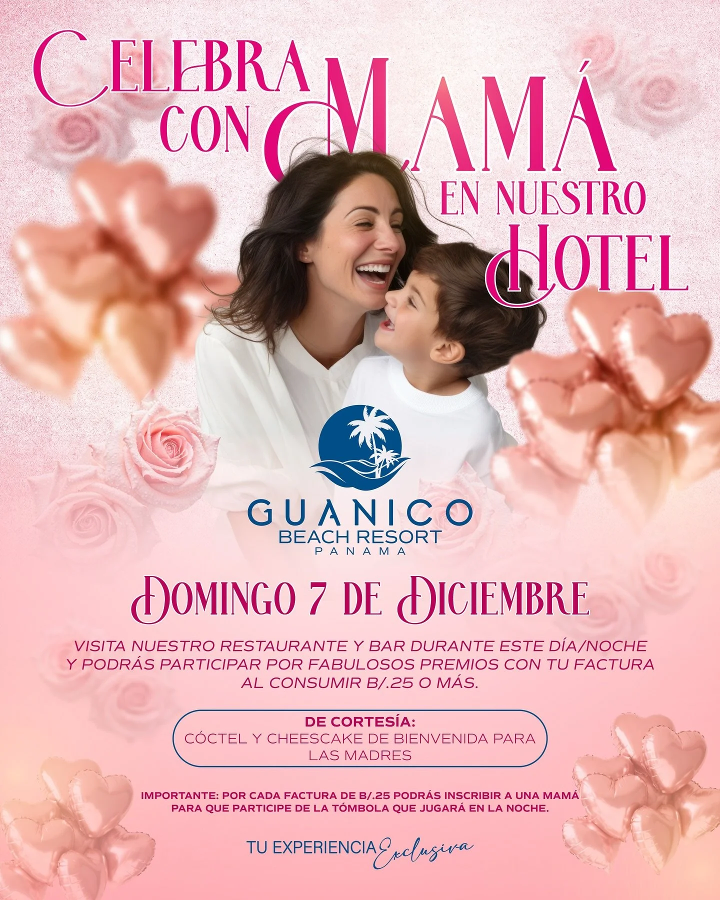 ¡Celebra con mamá en nuestro hotel!🌹💖 Este domingo ven y festeja con ella como se lo merece. Los esperamos en nuestro Restaurante y Bar con la mejor atención que nos caracteriza.😍👌 Guánico Beach Resort #TuExperienciaE