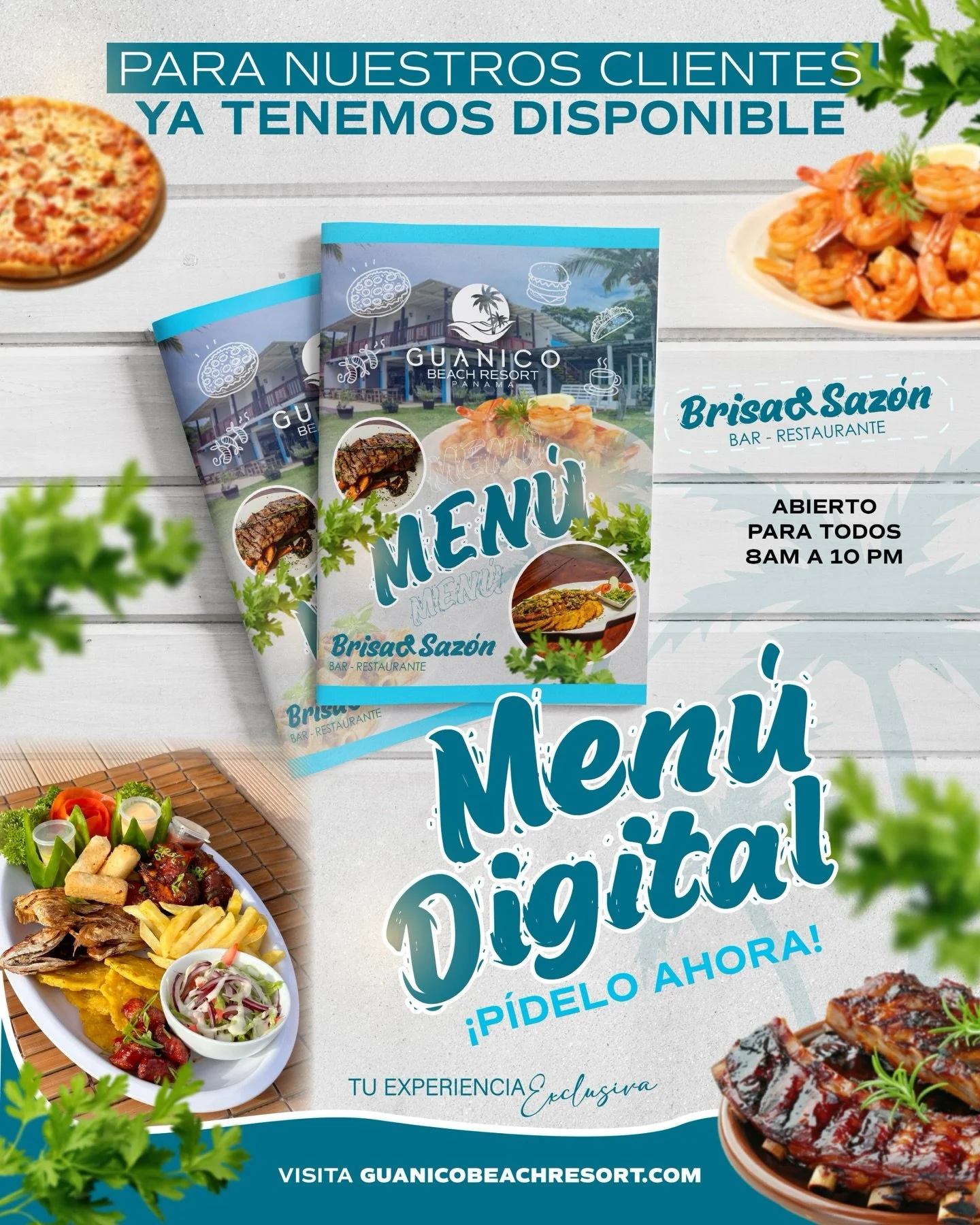 &iexcl;Ya tenemos disponible para ustedes nuestro men&uacute; digital! Si deseas obtenerlo puedes comunicarte con nosotros y te lo enviamos.😍🏝️🥘

📍Visita nuestro restaurante Brisa&amp;Saz&oacute;n en un horario de 8am a 10pm.

Gu&aacute;nico Beac