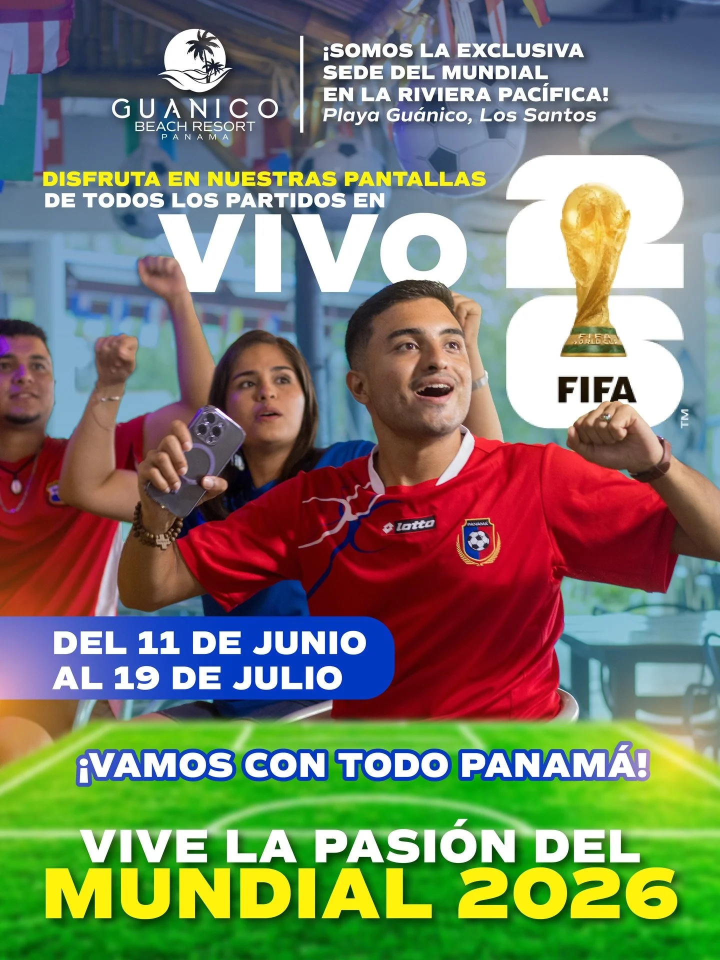 &iquest;Est&aacute;s listo para vivir el Mundial 2026?🤩⚽️🎉 En Gu&aacute;nico Beach Resort Panam&aacute; tenemos todo preparado para que vivas la mejor experiencia futbol&iacute;stica en nuestro restaurante y bar.🍹🍸🏝️

M&uacute;sica, bebidas, pan