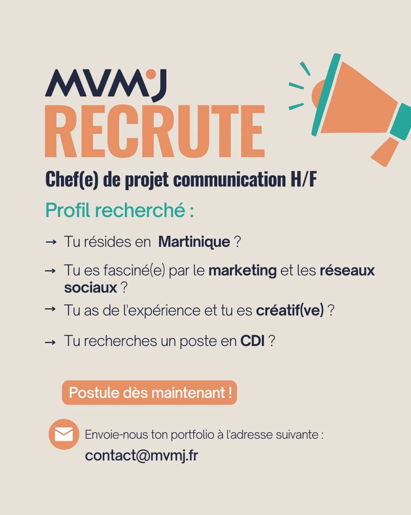 MVMJ recrute ✨

Plus que des comp&eacute;tences, nous recherchons des personnalit&eacute;s. Des collaborateurs, partenaires de confiance qui partagent nos valeurs et souhaitent prendre part &agrave; ce beau projet, au potentiel croissant qu&rsquo;est