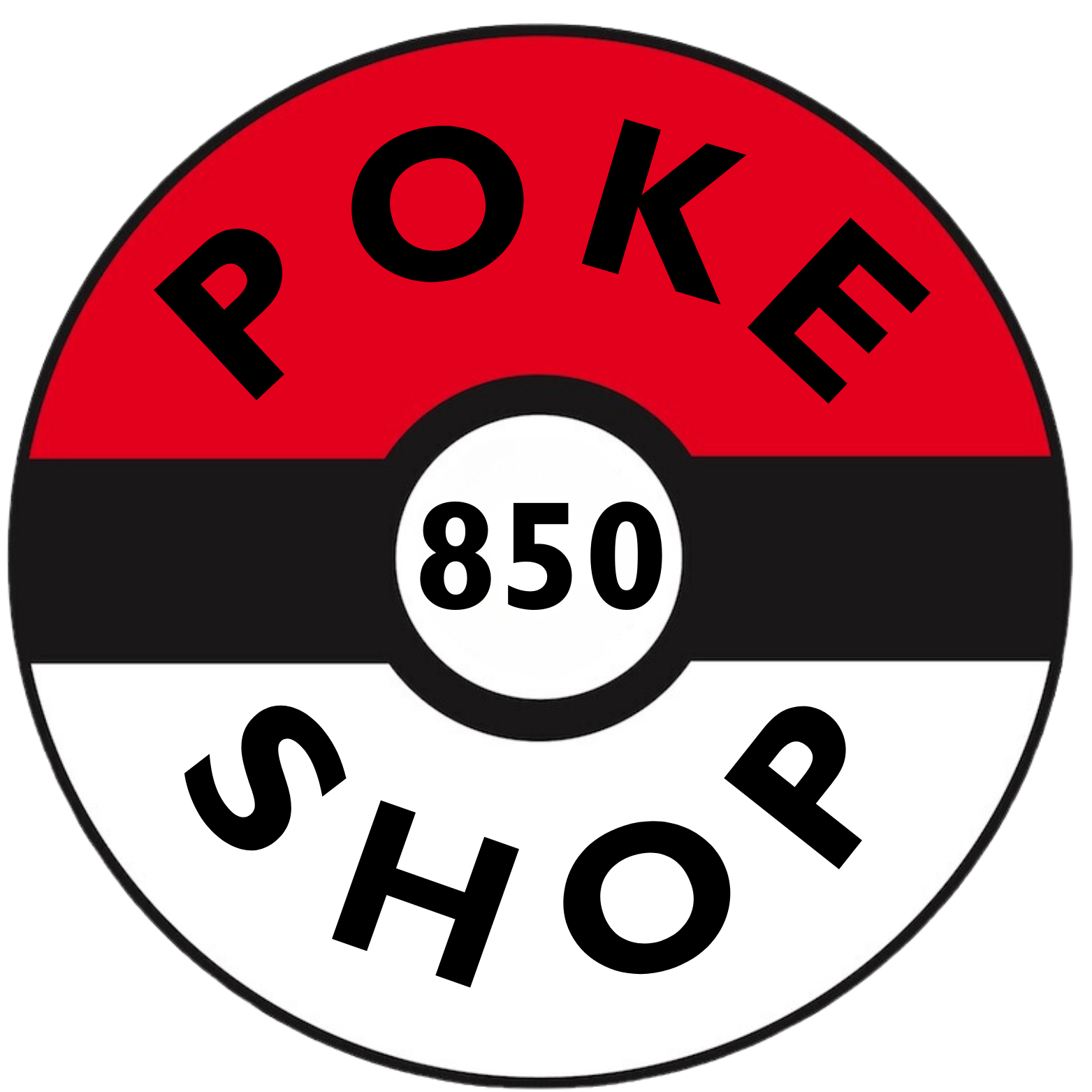 A Poké Ball from the Pokémon franchise with red, black, and white coloring, displaying the number 850 in the center and the words 'POKESTOP' curved along the top and bottom edges.
