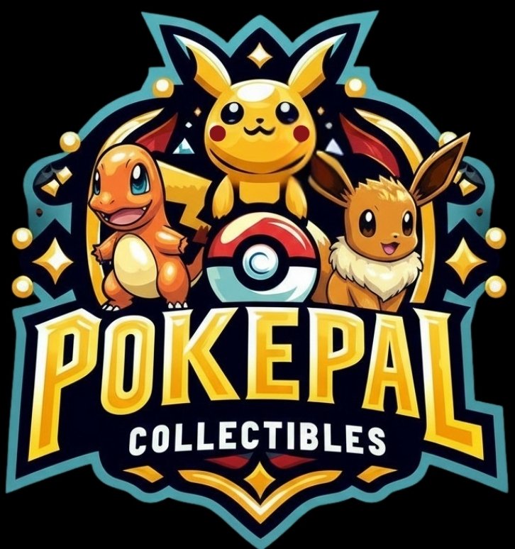 Logo for PokéPal Collectibles featuring Pikachu, Charmander, and Eevee with a Poké Ball in the center.