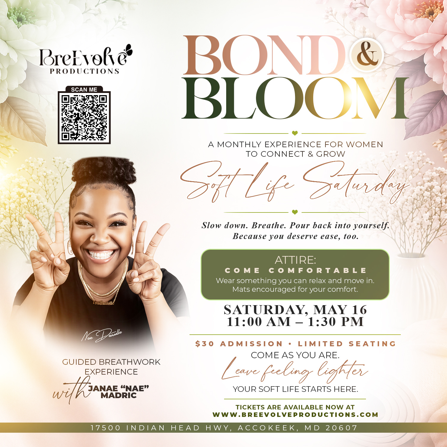 Bond & Bloom Monthly DMV Event Soft Life Saturday MD DC VA Women Wellness Event