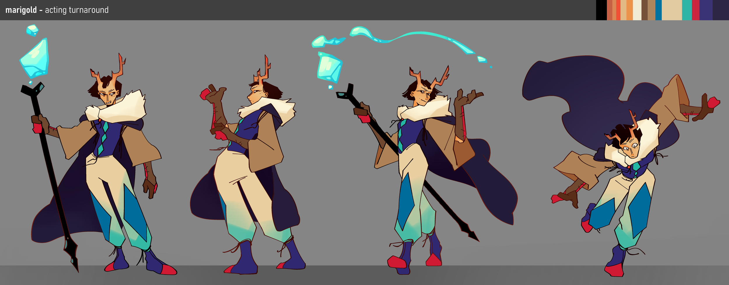mock video game character and the environment a player would encounter them in. a surly magical guide in a strange glowing mountain range.