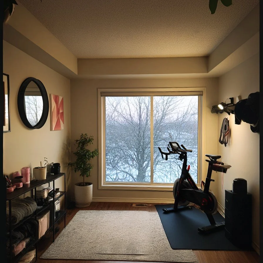 small home gym with patio doors