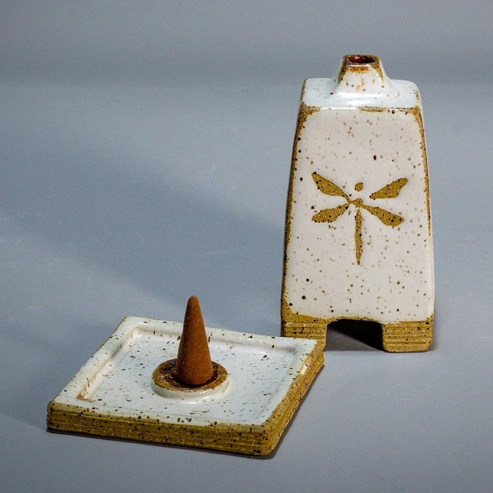 Cone Incense Burner White Dragonfly.jpg