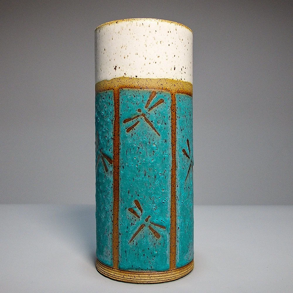 Tall Cylinder Vase 3in Diameter 2 Tone Dragonfly.jpg