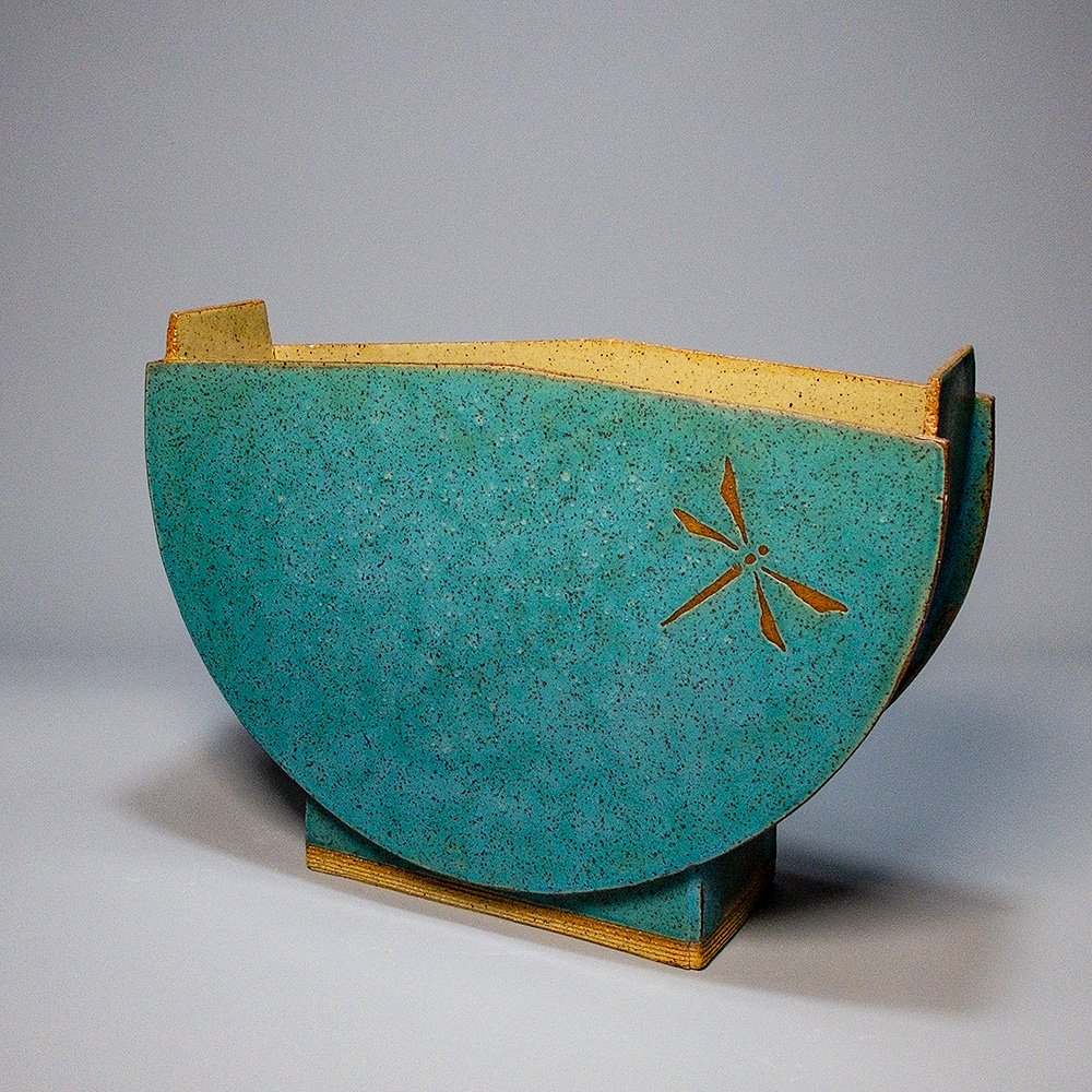 Half-moon Vase Turquoise Dragonfly 3Q.jpg