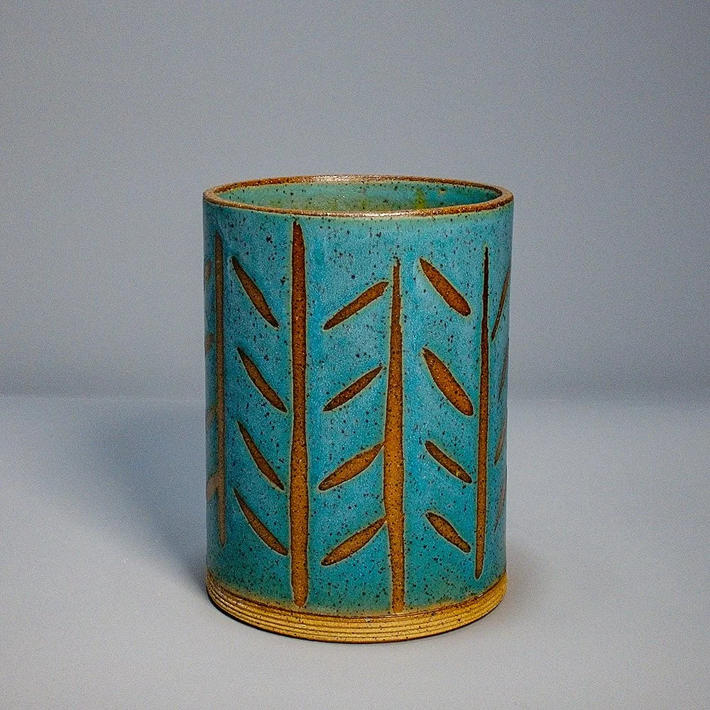 Short Cylinder 4in Diameter Turquoise Stripes.jpg
