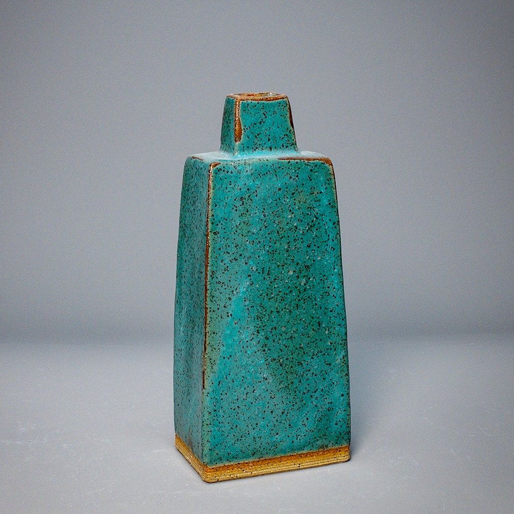 Bottle/Decanter, 2026. Speckled stoneware, turquoise matte glaze. 8.5"T, 3.5"W, 2.25"D