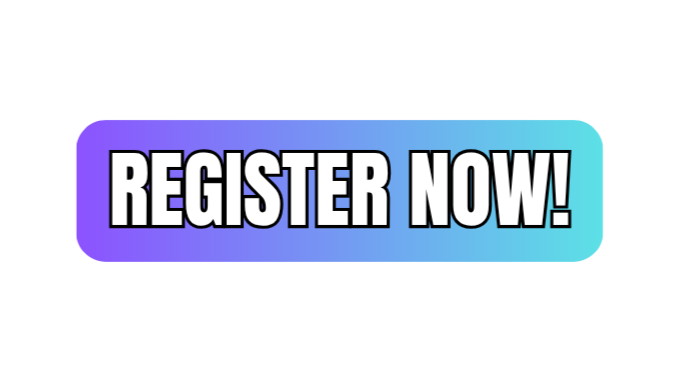 Black background with a colorful gradient button in the center that says 'Register Now!' in bold white letters.
