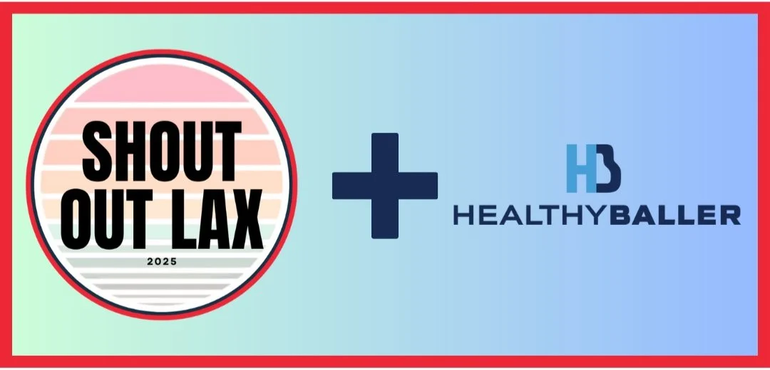 Logo with the text 'Shout Out LAX 2025' combined with the Healthy Baller logo on a gradient background