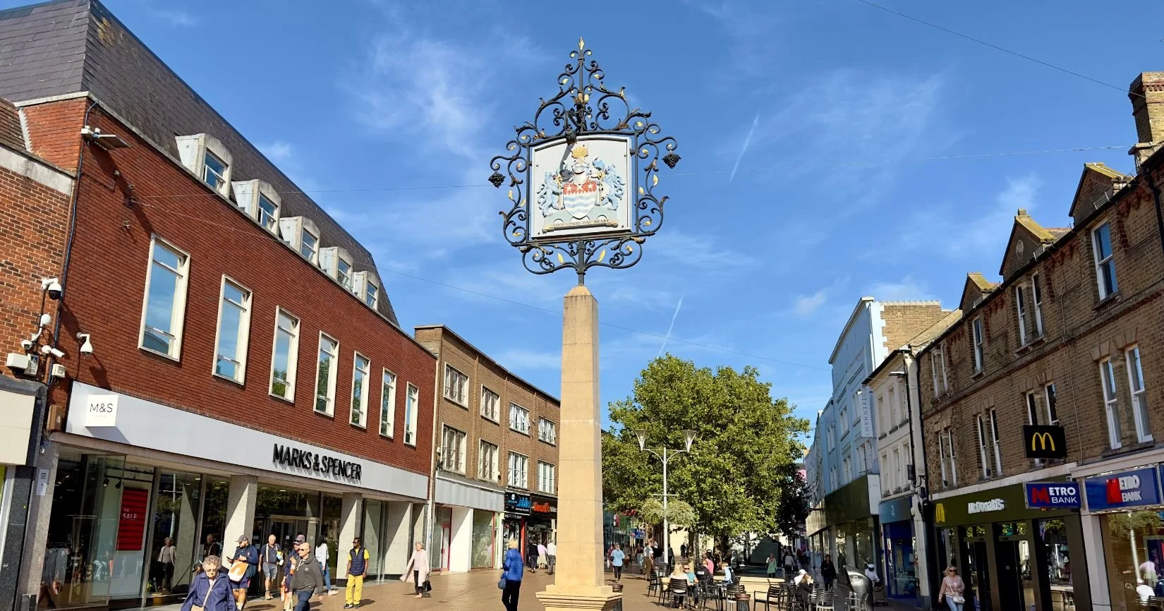 Chelmsford town square and historic clock tower, local to LaunchLayer’s business IT support