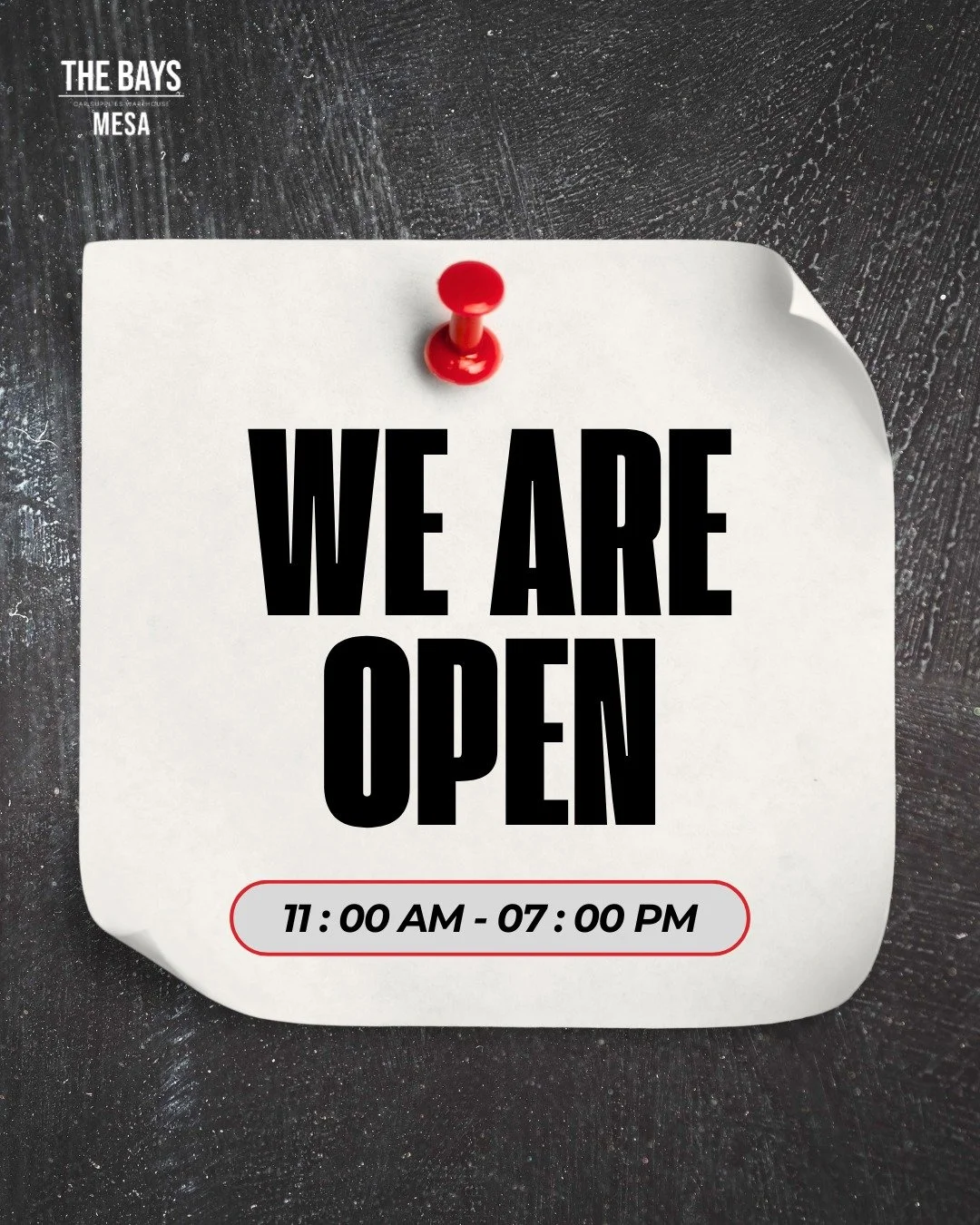 Thank you all for the support yesterday. The well wishes, prayers, and outreach was felt and our family is truly grateful. Thank you for your understanding. The Bays will be OPEN today. 

🕛 11am-7pm 
📍2450 W Broadway Rd | Suite 113

#thebaysmesa #m