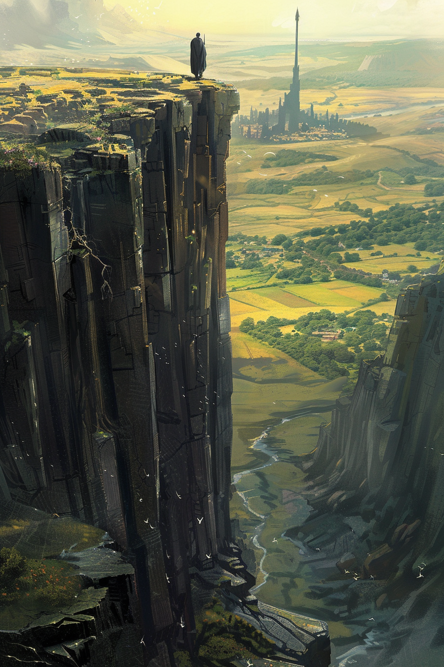 An outlander views Ironspire from the top of the Landrise.